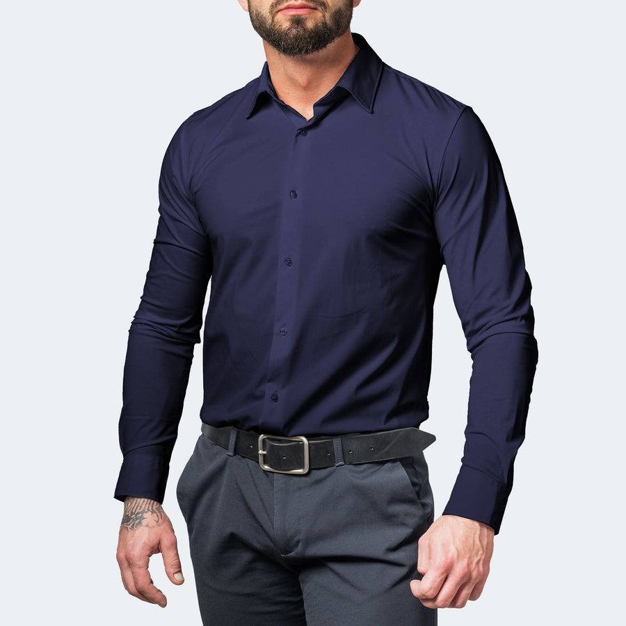 Vincent Lightweight Shirt with Long Sleeve and Button Front in Navy