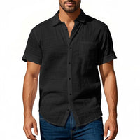 Vincent Linen Shirt with Chest Pocket in Black
