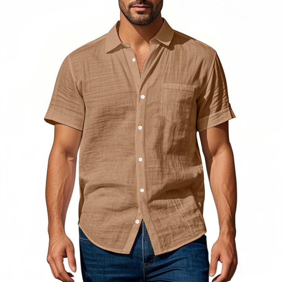 Vincent Linen Shirt with Chest Pocket in Brown