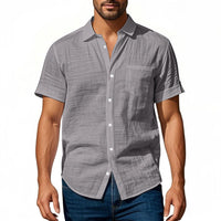 Vincent Linen Shirt with Chest Pocket in Grey