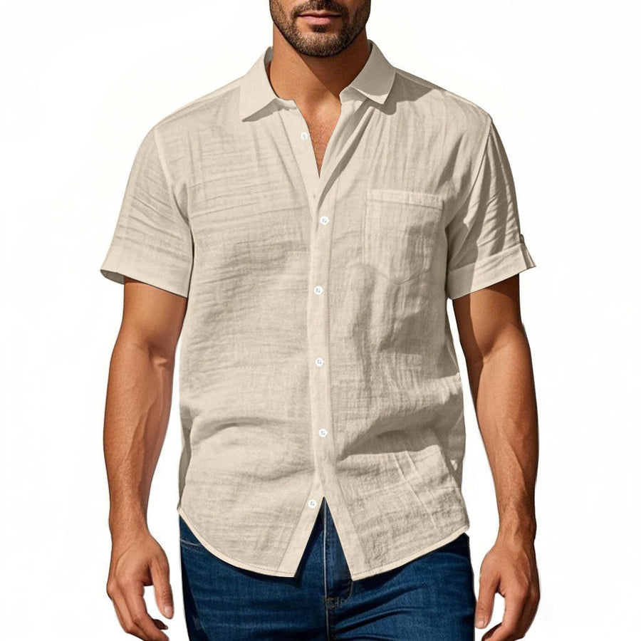 Vincent Linen Shirt with Chest Pocket in Khaki
