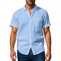 Vincent Linen Shirt with Chest Pocket in Light Blue