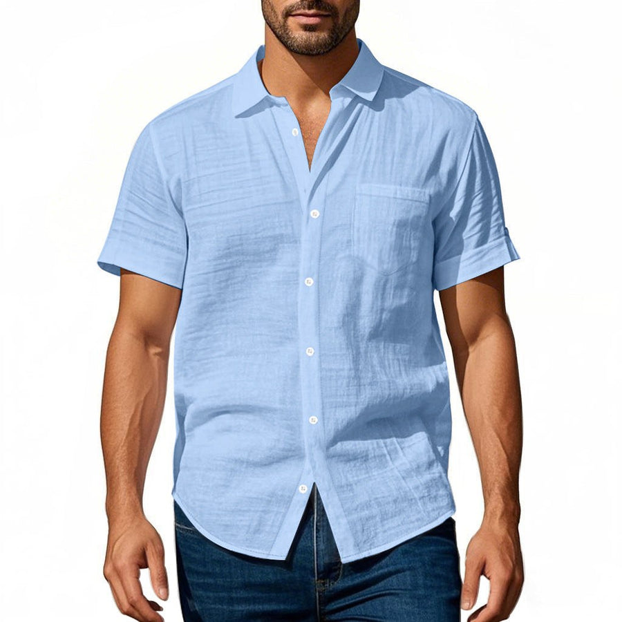 Vincent Linen Shirt with Chest Pocket in Light Blue