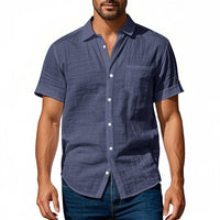 Vincent Linen Shirt with Chest Pocket in Navy