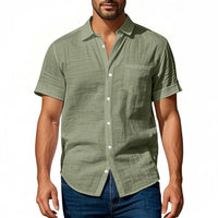 Vincent Linen Shirt with Chest Pocket in Olive