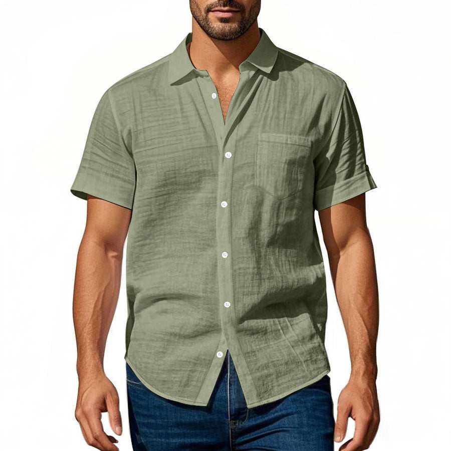 Vincent Linen Shirt with Chest Pocket in Olive