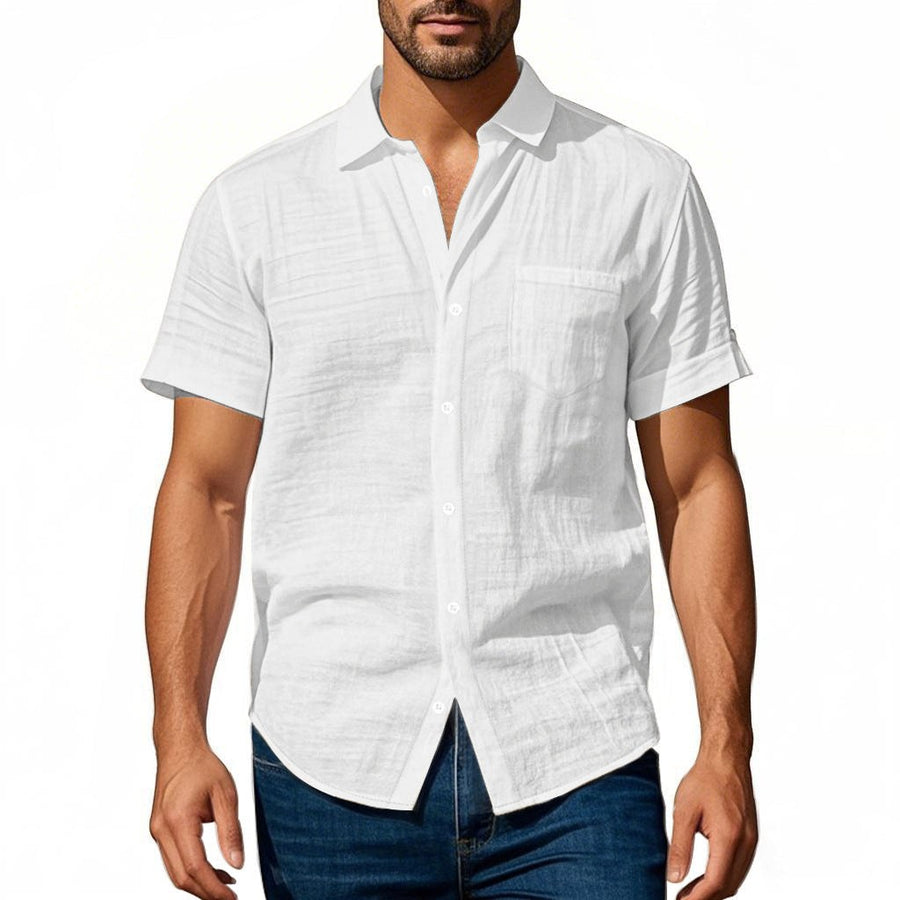Vincent Linen Shirt with Chest Pocket in White