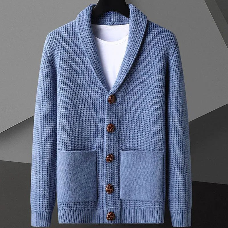 Vincenzo De Luca Waffle-Knit Cardigan in Carolina Blue