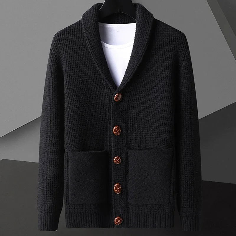 Vincenzo De Luca Waffle-Knit Cardigan in Charcoal