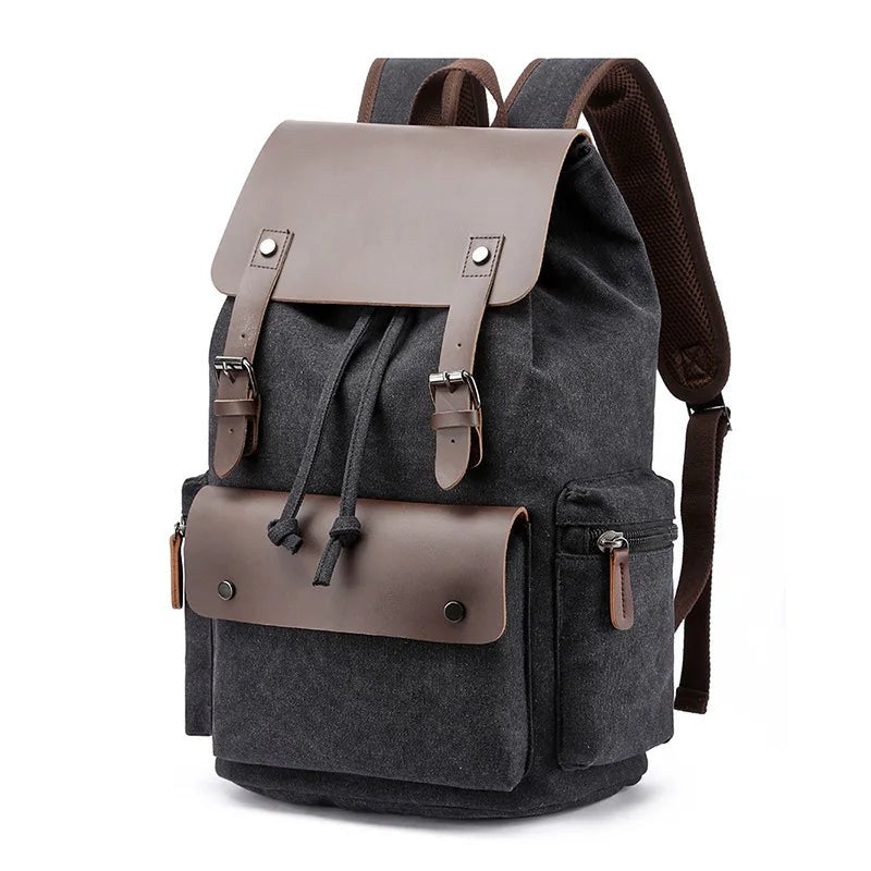 Vintage Canvas & Leather Backpack in Dark Gray
