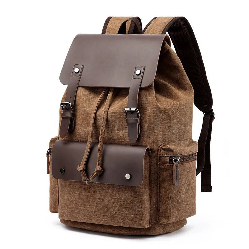 Vintage Canvas & Leather Backpack in Espresso Brown