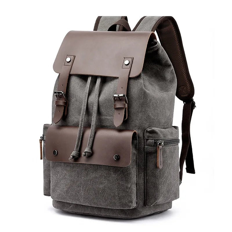 Vintage Canvas & Leather Backpack in Gray