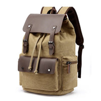 Vintage Canvas & Leather Backpack in Khaki