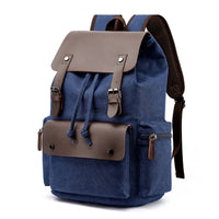 Vintage Canvas & Leather Backpack in Royal Blue
