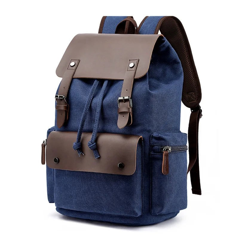 Vintage Canvas & Leather Backpack in Royal Blue
