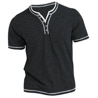 Vintage Wash Short Sleeve Henley in Charcoal
