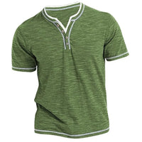 Vintage Wash Short Sleeve Henley in Forest Green