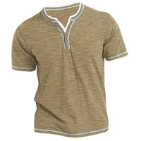 Vintage Wash Short Sleeve Henley in Khaki