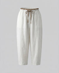 Viola Casual Linen Trousers with Elastic Waist in White