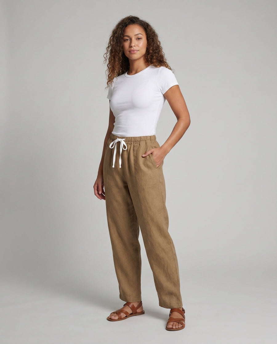 Viola Casual Linen Trousers with Elastic Waist