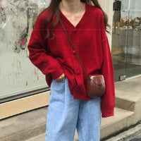 Viola Knit Cardigan with Button Front in Red