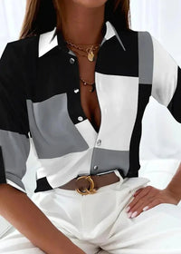 Viola Women's Printed Long Sleeve Button-Up Blouse in Gray