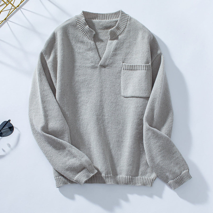 Violet Casual Sweater with Chest Pocket in Grey