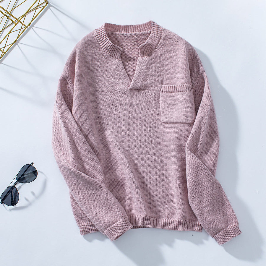 Violet Casual Sweater with Chest Pocket in Pink