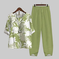 Violeta Women's Butterfly Print Short Sleeve Lounge Set in Green