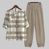 Violeta Women's Butterfly Print Short Sleeve Lounge Set in Khaki