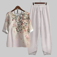 Violeta Women's Butterfly Print Short Sleeve Lounge Set in White