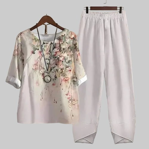 Violeta Women's Butterfly Print Short Sleeve Lounge Set in White