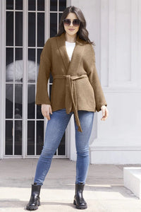 Vita Knit Cardigan with Belted in Khaki