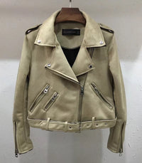 Vita Leather Jacket with Zip Front in Beige