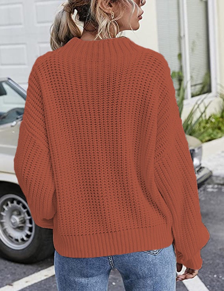 Viveca Casual Knit Sweater with Crew Neck in Red