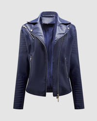Viveca Elegant Leather Jacket in Navy
