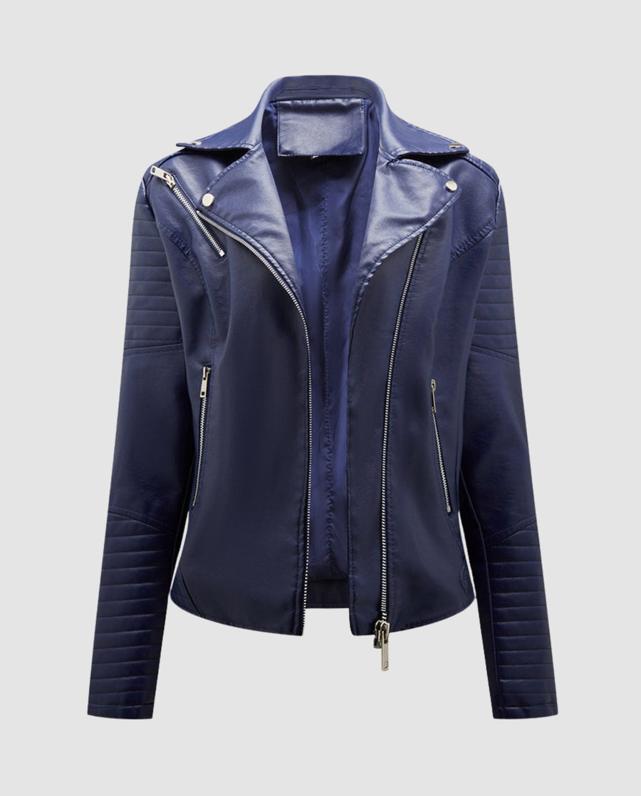 Viveca Elegant Leather Jacket in Navy