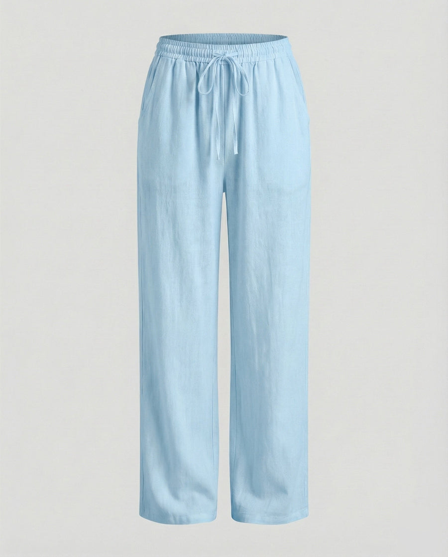 Viveca Relaxed Linen Trousers in Light Blue