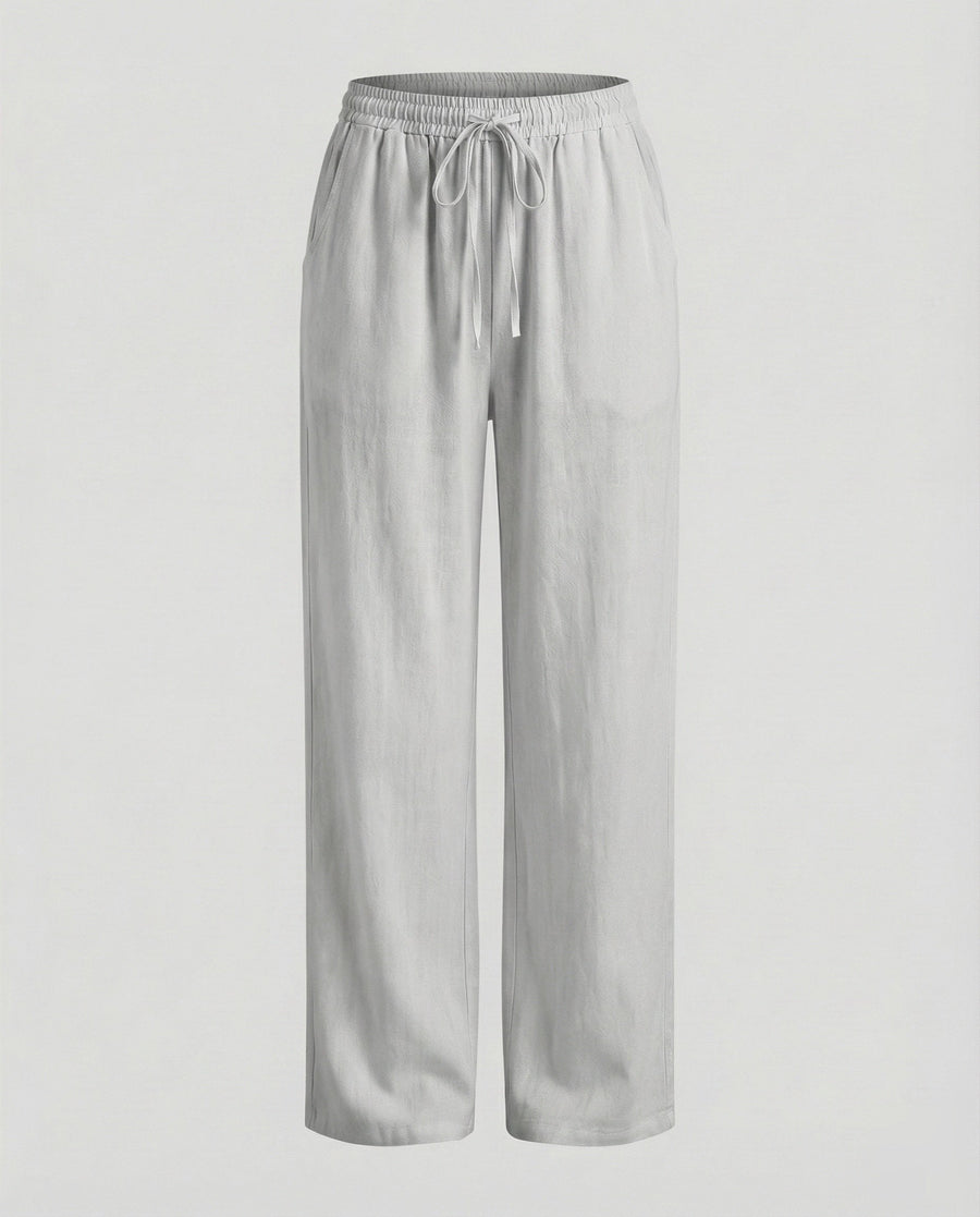 Viveca Relaxed Linen Trousers in Light Grey
