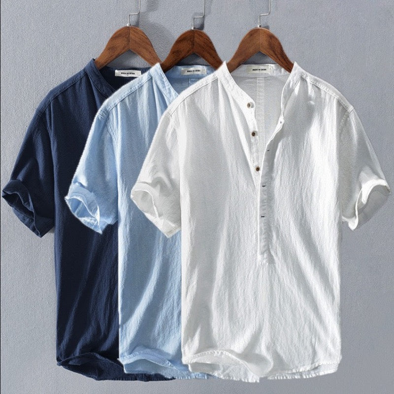 Rosamund | Short-Sleeve Linen Henley Blouse