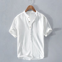 Rosamund | Short-Sleeve Linen Henley Blouse