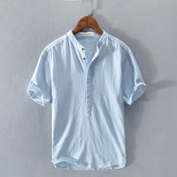 Rosamund | Short-Sleeve Linen Henley Blouse