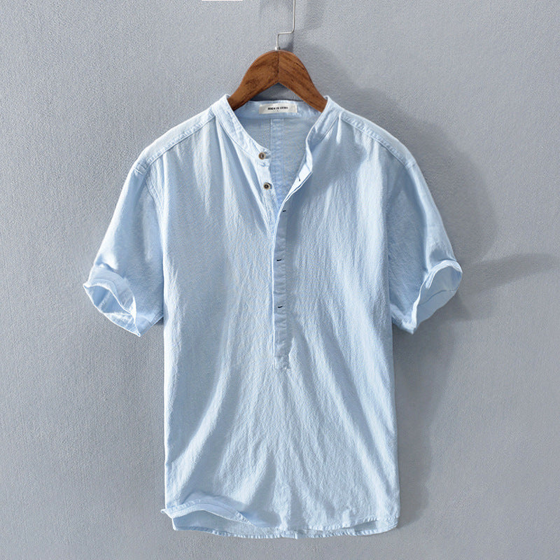Rosamund | Short-Sleeve Linen Henley Blouse