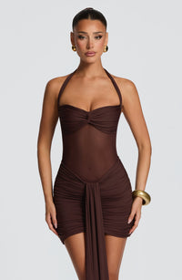 Zelie Mini Dress – Plum Brown