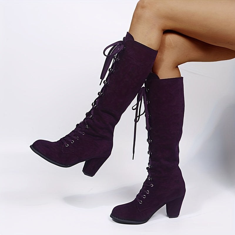 Vornelle Women's Knee High Lace-Up Slouch Boots in Black