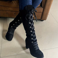 Vornelle Women's Knee High Lace-Up Slouch Boots in Black