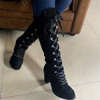 Vornelle Women's Knee High Lace-Up Slouch Boots in Black