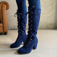 Vornelle Women's Knee High Lace-Up Slouch Boots in Blue