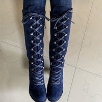 Vornelle Women's Knee High Lace-Up Slouch Boots in Blue