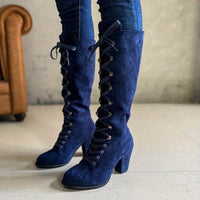 Vornelle Women's Knee High Lace-Up Slouch Boots in Blue